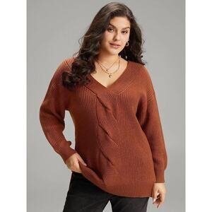 plus Size 22 - 24 • 3X BloomChic Rust Cable Knit Pullover Sweater & Elastic Cuff